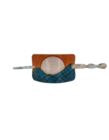 Barrette pour Cheveux en Cuir - Vague d'Hokusai